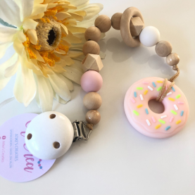 Pacifier clip without name 'white, pink, nature mini ring'