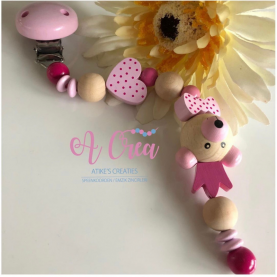 Pacifier clip without name '3D bear pink'
