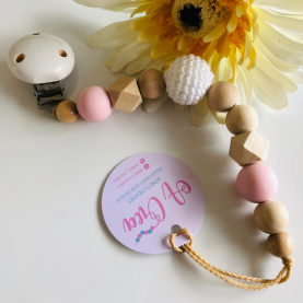 Pacifier clip without name 'pink, white, nature'
