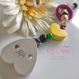 HEART CLIP white with silver crown 'yellow, green, fuchsia mini ring'