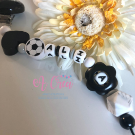pacifier clip with name 'black, white, gray'