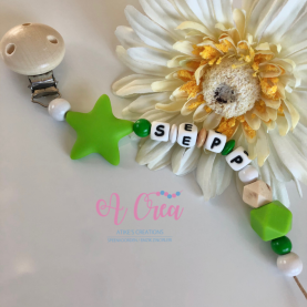 pacifier clip with name 'green silicone star'