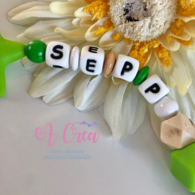 pacifier clip with name 'green silicone star'