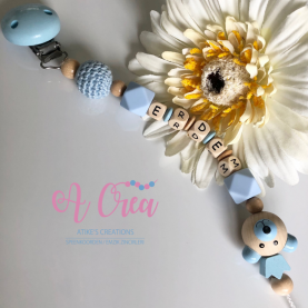 pacifier clip with name 'baby blue, 3D bear'