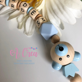 pacifier clip with name 'baby blue, 3D bear'