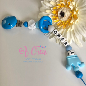 pacifier clip with name 'blue, grey, mini ring'