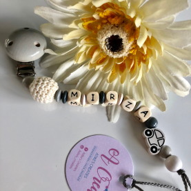 Pacifier clip with name 'gray, dark gray, white'