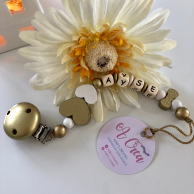 Pacifier clip with name 'gold, white'