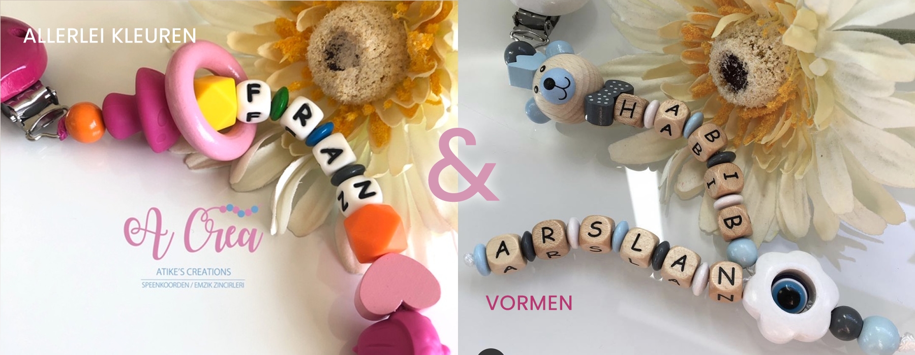 pacifier with name, heartclips, motifclps